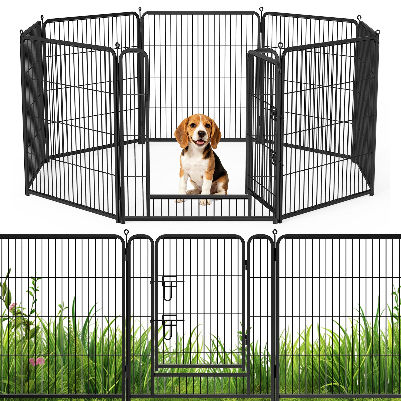 8 Panels Metal Dog Playpen, 32" Height Dog Fence Exercise Pen with Doors for Large Medium Small Dogs Rabbits Cats, Foldable Pet Puppy Playpen for Indoor & Outdoor Yard