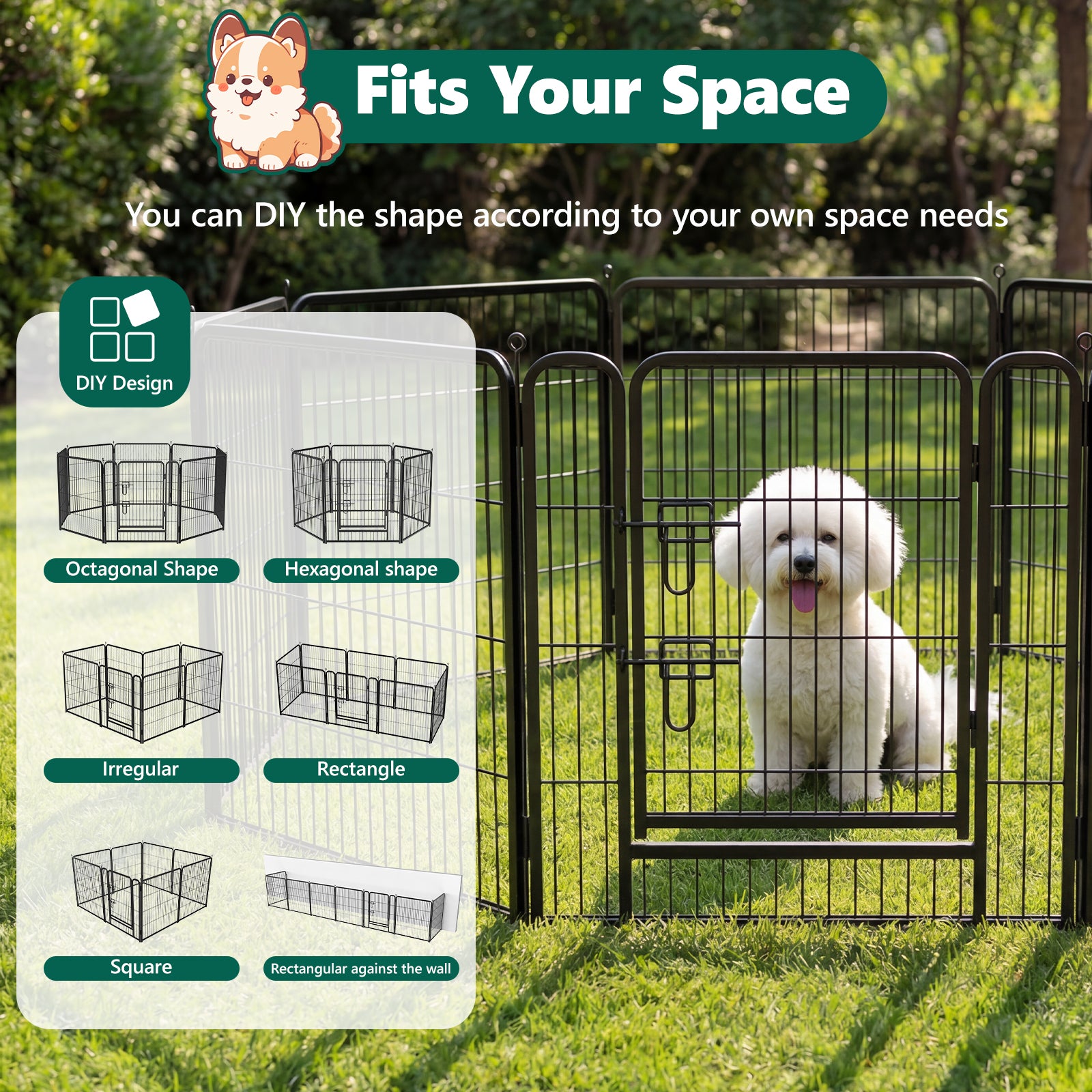 8 Panels Metal Dog Playpen, 32" Height Dog Fence Exercise Pen with Doors for Large Medium Small Dogs Rabbits Cats, Foldable Pet Puppy Playpen for Indoor & Outdoor Yard