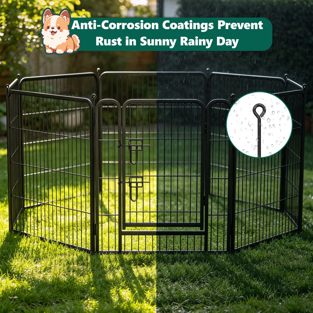 8 Panels Metal Dog Playpen, 32" Height Dog Fence Exercise Pen with Doors for Large Medium Small Dogs Rabbits Cats, Foldable Pet Puppy Playpen for Indoor & Outdoor Yard