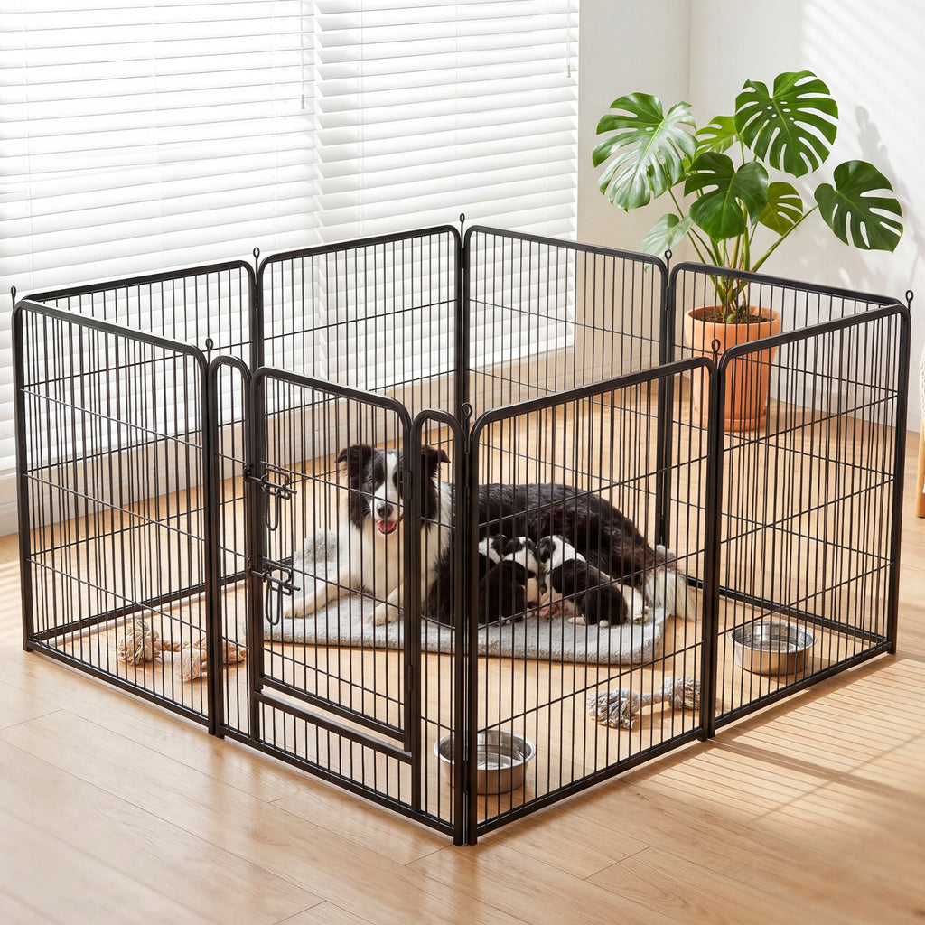 8 Panels Metal Dog Playpen, 32" Height Dog Fence Exercise Pen with Doors for Large Medium Small Dogs Rabbits Cats, Foldable Pet Puppy Playpen for Indoor & Outdoor Yard