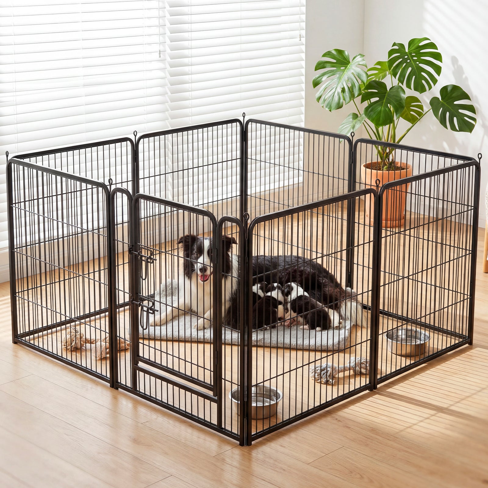 8 Panels Metal Dog Playpen, 32" Height Dog Fence Exercise Pen with Doors for Large Medium Small Dogs Rabbits Cats, Foldable Pet Puppy Playpen for Indoor & Outdoor Yard