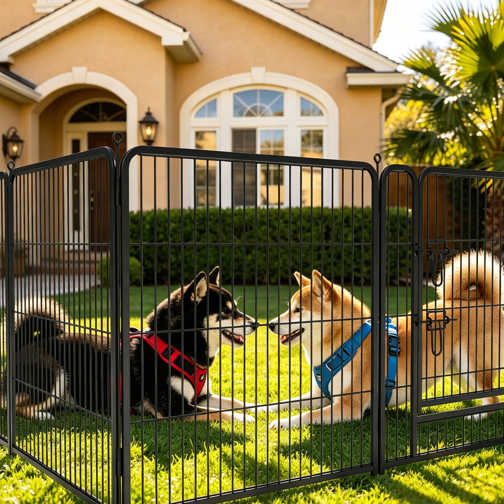 8 Panels Metal Dog Playpen, 32" Height Dog Fence Exercise Pen with Doors for Large Medium Small Dogs Rabbits Cats, Foldable Pet Puppy Playpen for Indoor & Outdoor Yard