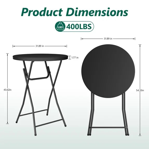 HaiNova 32in Folding Round High Top Table, Cocktail Table, with Removable Legs, Tall Bistro Foldable Bar Height Table for Parties, Patio, Black