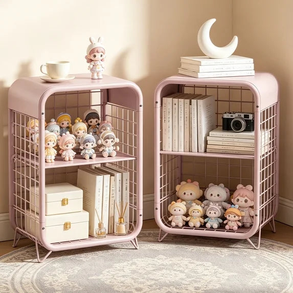 HaiNova 3-Tier Metal Wire Nightstand ,Kids End Table with Anti-Collision Fillet Design ,Sturdy Side Table for Bedroom ,Bathroom ,Living Room & Small Spaces ,Pink