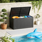 HaiNova 100 Gallon Outdoor Storage Resin Deck Box, Lockable Patio Outdoor Storage Box for Furniture, Garden Tools and Tools Storage, Waterproof, Gray