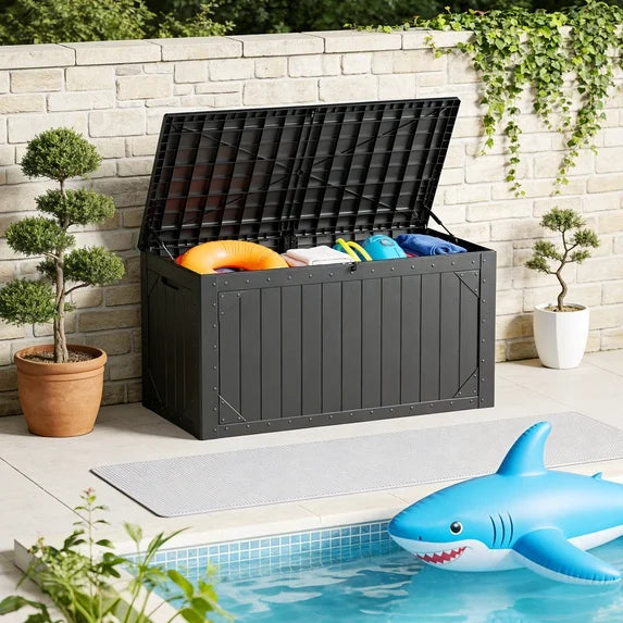 HaiNova 100 Gallon Outdoor Storage Resin Deck Box, Lockable Patio Outdoor Storage Box for Furniture, Garden Tools and Tools Storage, Waterproof, Gray