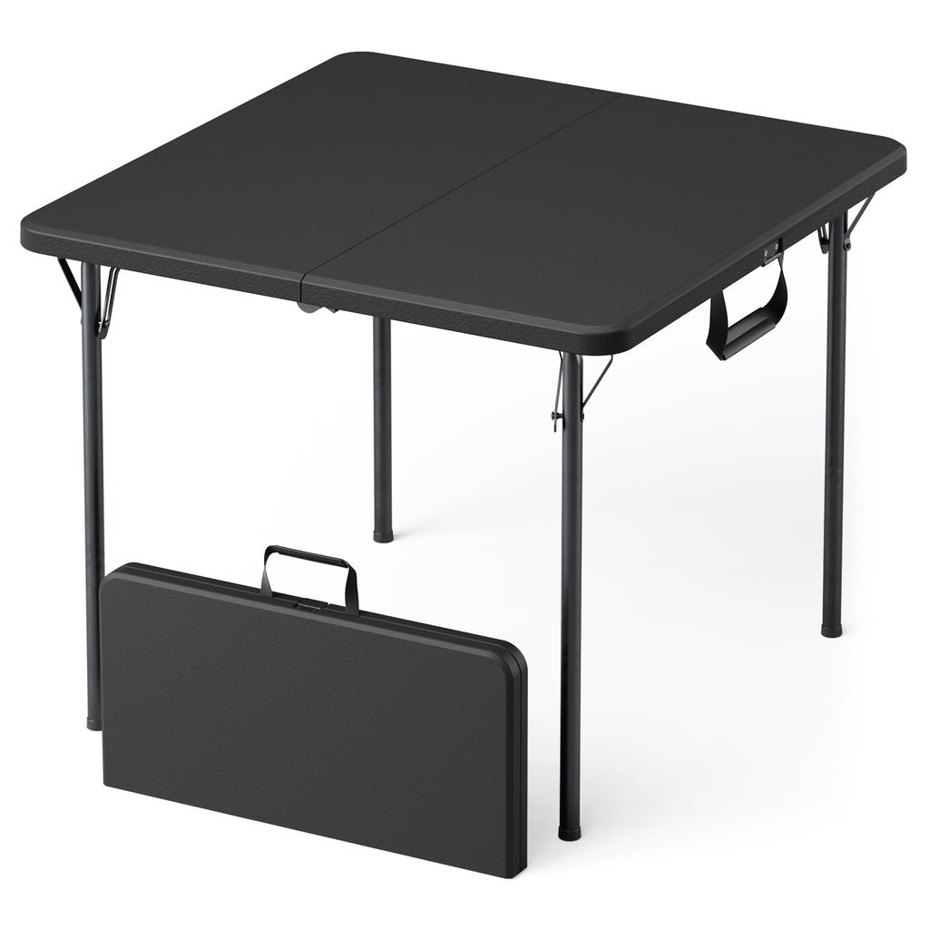 HAIMULI 36" Square Folding Table with Handle, 400lbs Weight Capacity Foldable Table with HDPE Tabletop & Heavy-Duty Steel Legs, Large Portable Picnic Table for Indoor Outdoor, Black