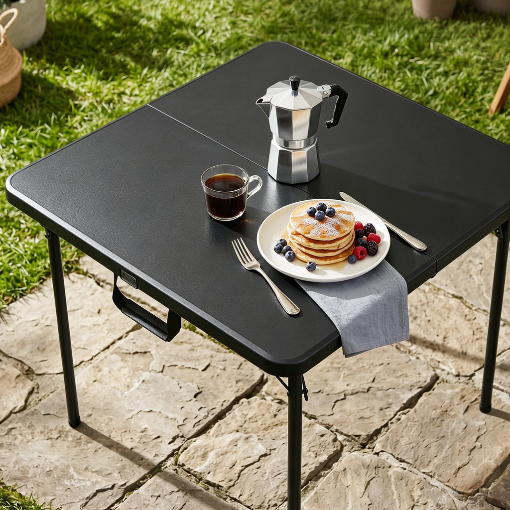 HAIMULI 36" Square Folding Table with Handle, 400lbs Weight Capacity Foldable Table with HDPE Tabletop & Heavy-Duty Steel Legs, Large Portable Picnic Table for Indoor Outdoor, Black