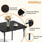HAIMULI 36" Square Folding Table with Handle, 400lbs Weight Capacity Foldable Table with HDPE Tabletop & Heavy-Duty Steel Legs, Large Portable Picnic Table for Indoor Outdoor, Black