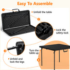 HAIMULI 36" Square Folding Table with Handle, 400lbs Weight Capacity Foldable Table with HDPE Tabletop & Heavy-Duty Steel Legs, Large Portable Picnic Table for Indoor Outdoor, Black