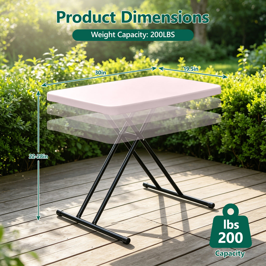 HAIMULI 30 Inch Folding Table TV Tray, Portable Adjustable Height, X-shaped Frame Portable Work Table, Utility Foldable Desk for Small Spaces, Laptop & Couch, Camping, Pink