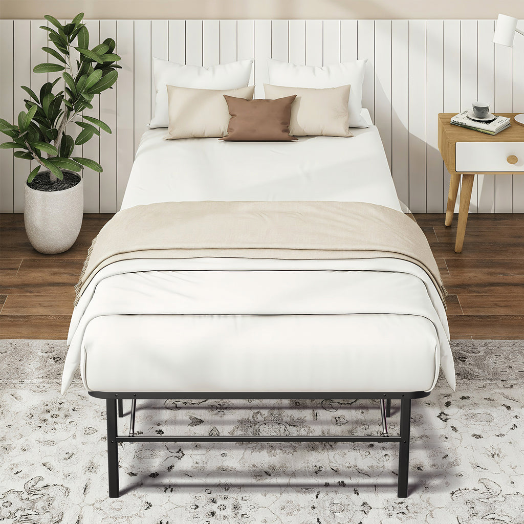 WASUHE 14" Height Twin Bed Frame, Heavy-Duty Foldable Metal Bed Frame with Underbed Storage, No Box Spring Needed - Quiet & Easy to Assemble , Ideal for Bedrooms, Apartment & Dorm Rooms, Black