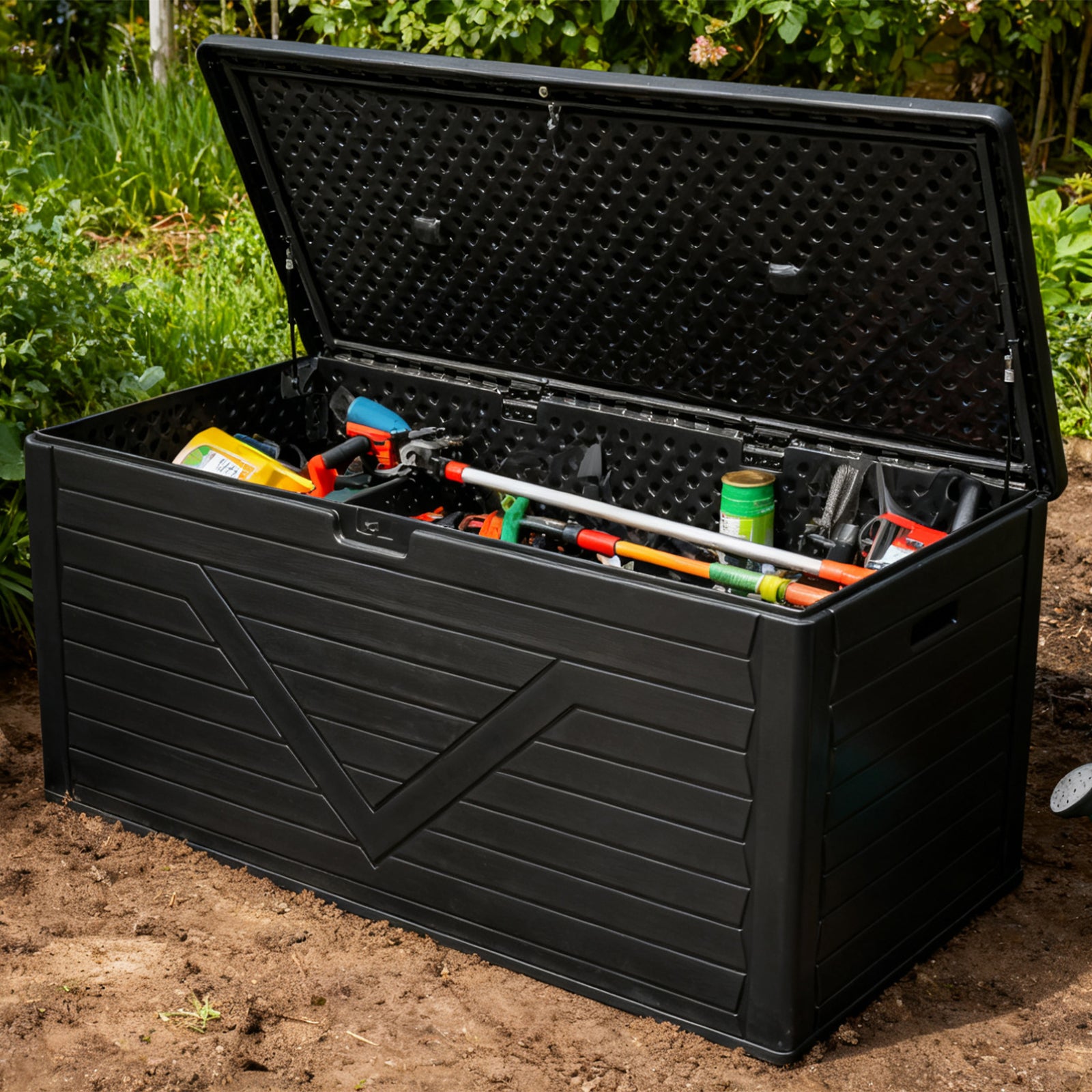 WASUHE 260 Gallon Outdoor Storage Box, Large Resin Deck Boxes Outdoor Waterproof, Deck Storage Box for Patio Furniture Outdoor Cushions, Throw Pillows, Garden Tools and Pool Floats, Black