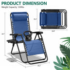 Zero Gravity Chair Set of 2 with Cup Holder & Removable Pillows, Adjustable Reclining Outdoor Patio Folding Chairs, Portable Lounge Chair for Poolside, Lawn, Beach, Camping