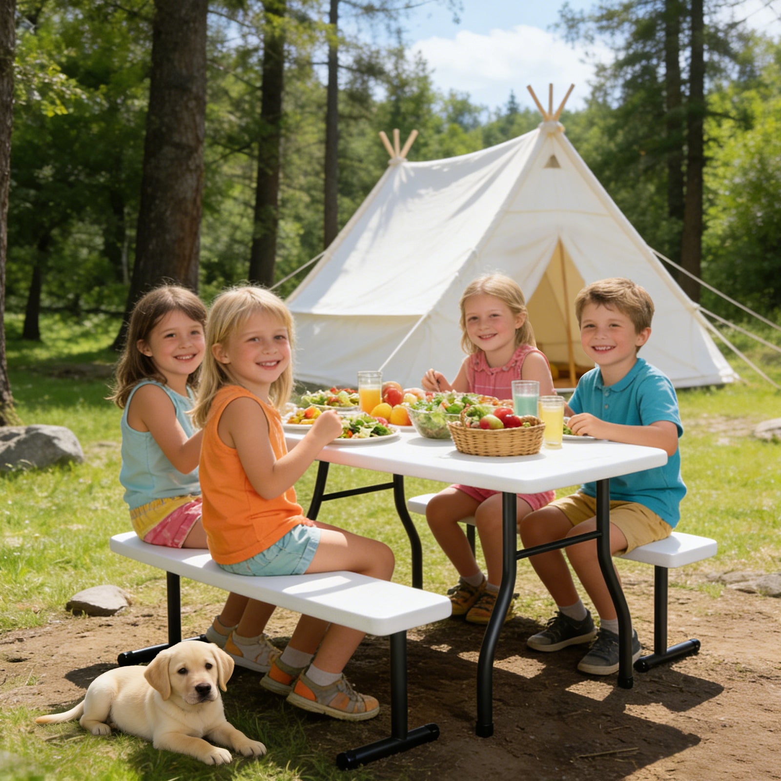 WASUHE 38" Outdoor Picnic Table Set, Heavy Duty All Weather Plastic Table Set for Small Spaces, Patio & Garden, Party, Compact