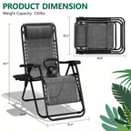 Zero Gravity Chair Set of 2 with Cup Holder & Removable Pillows, Adjustable Reclining Outdoor Patio Folding Chairs, Portable Lounge Chair for Poolside, Lawn, Beach, Camping