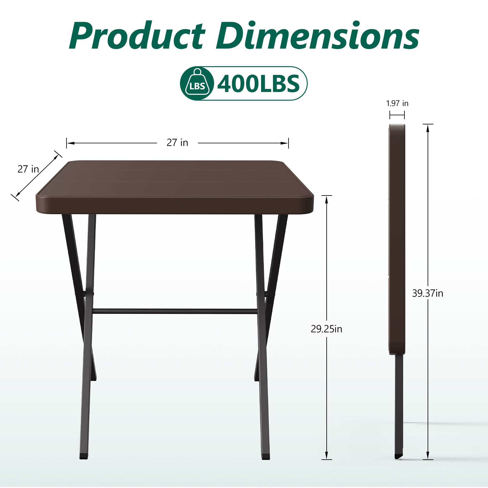 WASUHE Folding Table, Square Card Table with Rustproof Steel Frame, Foldable Coffee Table for Patio, Outdoor, Indoor, Small Space, No Assembly
