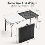 WASUHE 5FT Folding Grill Table, Portable Camping Table with Metal Grid & Tool Hooks, Ideal for BBQ, Picnic & RV Use, Space-Saving Design, Black