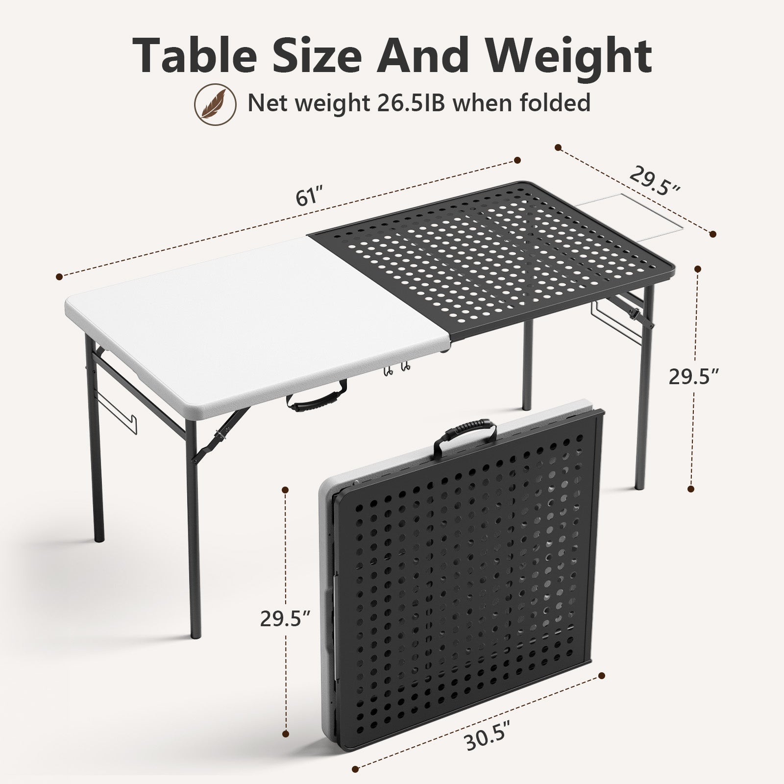 WASUHE 5FT Folding Grill Table, Portable Camping Table with Metal Grid & Tool Hooks, Ideal for BBQ, Picnic & RV Use, Space-Saving Design, Black