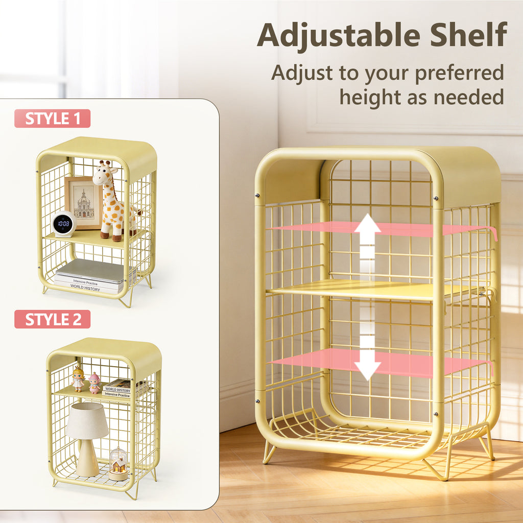 WASUHE 3 Tier Side Table, Metal End Table Small Nightstand with Adjustable Shelf for Bedroom Living Room Small Spaces Bedside, Pink
