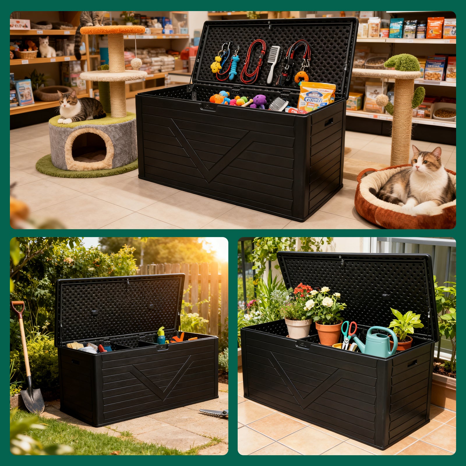 WASUHE 260 Gallon Outdoor Storage Box, Large Resin Deck Boxes Outdoor Waterproof, Deck Storage Box for Patio Furniture Outdoor Cushions, Throw Pillows, Garden Tools and Pool Floats, Black