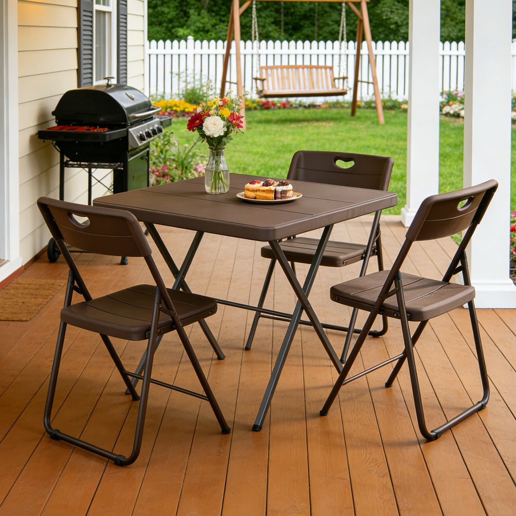 WASUHE Folding Table, Square Card Table with Rustproof Steel Frame, Foldable Coffee Table for Patio, Outdoor, Indoor, Small Space, No Assembly
