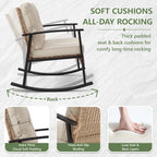 WASUHE 3 PCS Wicker Rocking Chair with Thick Cushions, Ergonomic Back Armrest Rocker Chairs for Porch Backyard Lawn Garden, Beige