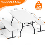 HAIMULI 38.2 Inch Picnic Table with 2 Benches, Durable All-Weather Steel Frame, Stable & Easy to Clean, Portable Camping Table and Chairs for Outdoor & Indoor Use
