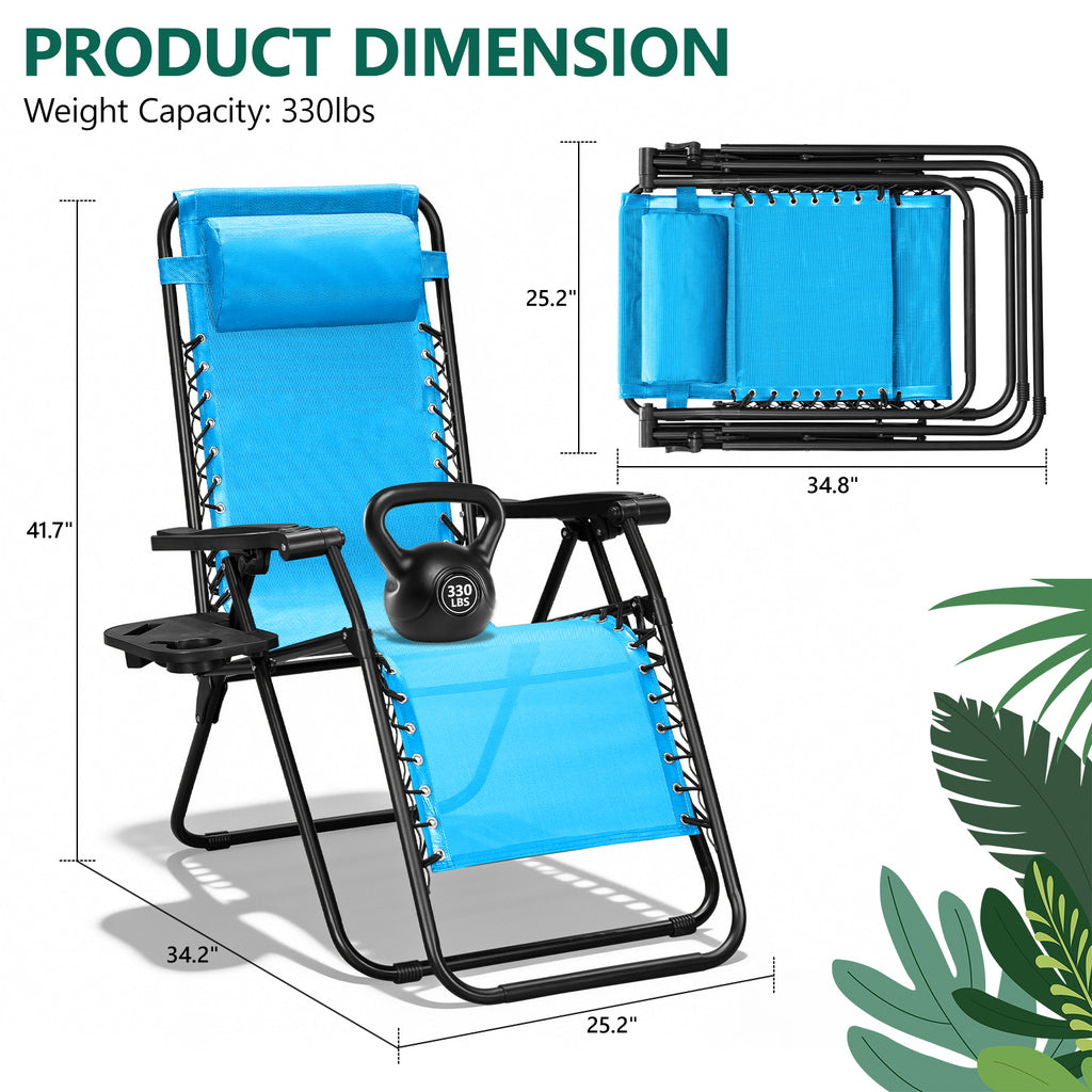 Zero Gravity Chair Set of 2 with Cup Holder & Removable Pillows, Adjustable Reclining Outdoor Patio Folding Chairs, Portable Lounge Chair for Poolside, Lawn, Beach, Camping