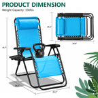 Zero Gravity Chair Set of 2 with Cup Holder & Removable Pillows, Adjustable Reclining Outdoor Patio Folding Chairs, Portable Lounge Chair for Poolside, Lawn, Beach, Camping