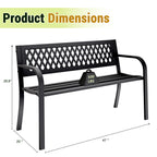 HAIMULI Anti-Rust Metal Bench Garden Bench with Back, All Weather Resistant Porch Benches for Outdoor Cast Iron Steel Frame Chair Waterproof, Black, 500 lbs