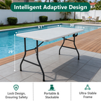 WASUHE 5 Foot Rectangle Folding Table, Fold-in-Half Portable Plastic Picnic Foldable Table with Carry Handle, Indoor Outdoor Use for Camping, Parties, BBQs, Events
