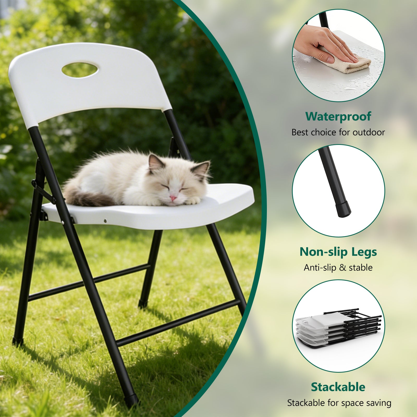 WASUHE White Folding Chairs with Enhanced Iron Frame, Stackable Plastic Folding Chairs for Outside, Indoor, Party, Wedding, Meeting Room, Patio and Garden, Weight Capacity 350 lbs
