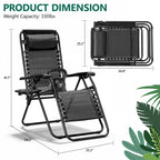 Zero Gravity Chair Set of 2 with Cup Holder & Removable Pillows, Adjustable Reclining Outdoor Patio Folding Chairs, Portable Lounge Chair for Poolside, Lawn, Beach, Camping