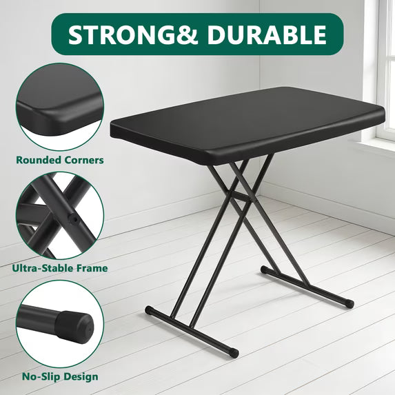HaiCube Adjustable Height Folding TV Tray Table, Tool-Free Snap-On Setup, Portable Folding Table for Living Room, Camping & Small Spaces, Black