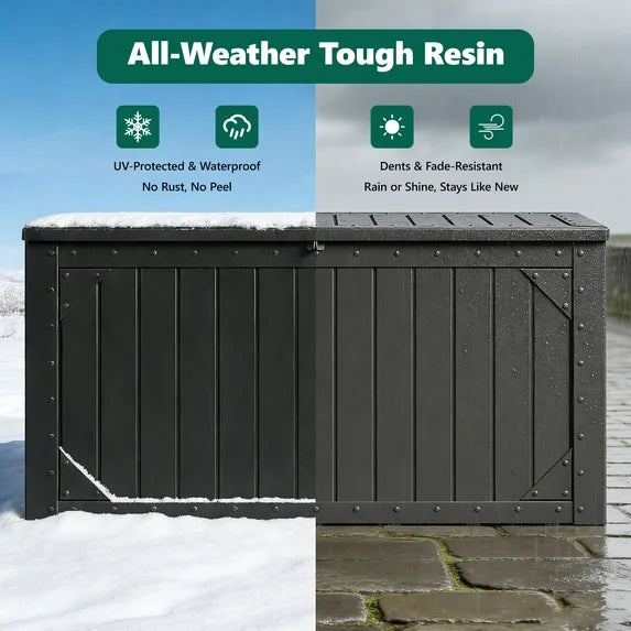 HaiNova 100 Gallon Outdoor Storage Resin Deck Box, Lockable Patio Outdoor Storage Box for Furniture, Garden Tools and Tools Storage, Waterproof, Gray