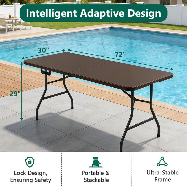 HaiNova 6ft Folding Table, Portable Camping Table with Handle, Durable and Anti-fouling Picnic Table Suitable for Party, Camping and Picnic, Black