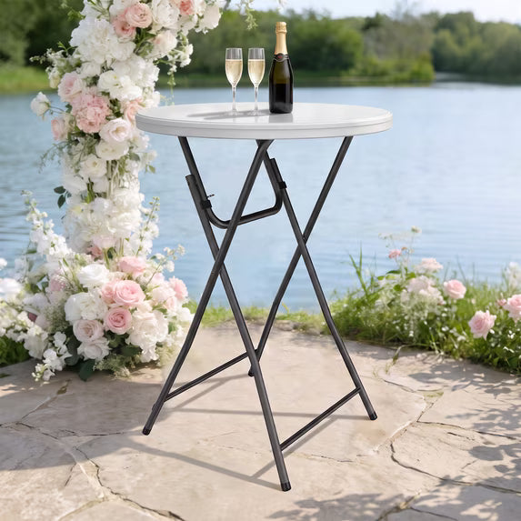 HaiNova 32in Folding Round High Top Table, Cocktail Table, with Removable Legs, Tall Bistro Foldable Bar Height Table for Parties, Patio, Black
