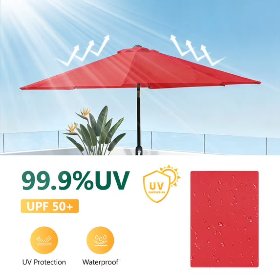 WLLJOY 9FT Outdoor Patio Umbrella Table Market Umbrella with Push Button Tilt/Crank, UV Protection Waterproof Suitable for Garden, Deck, Khaki