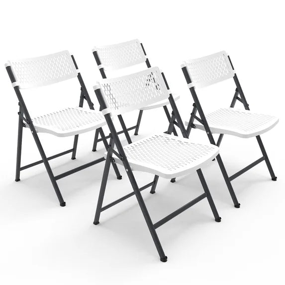HaiNova 4 Pack Folding Chair, 350 Lb Weight Capacity, Fold chair with Breathable Seat Indoor/Outdoor for Picnic,Races, Parties & Weddings, White