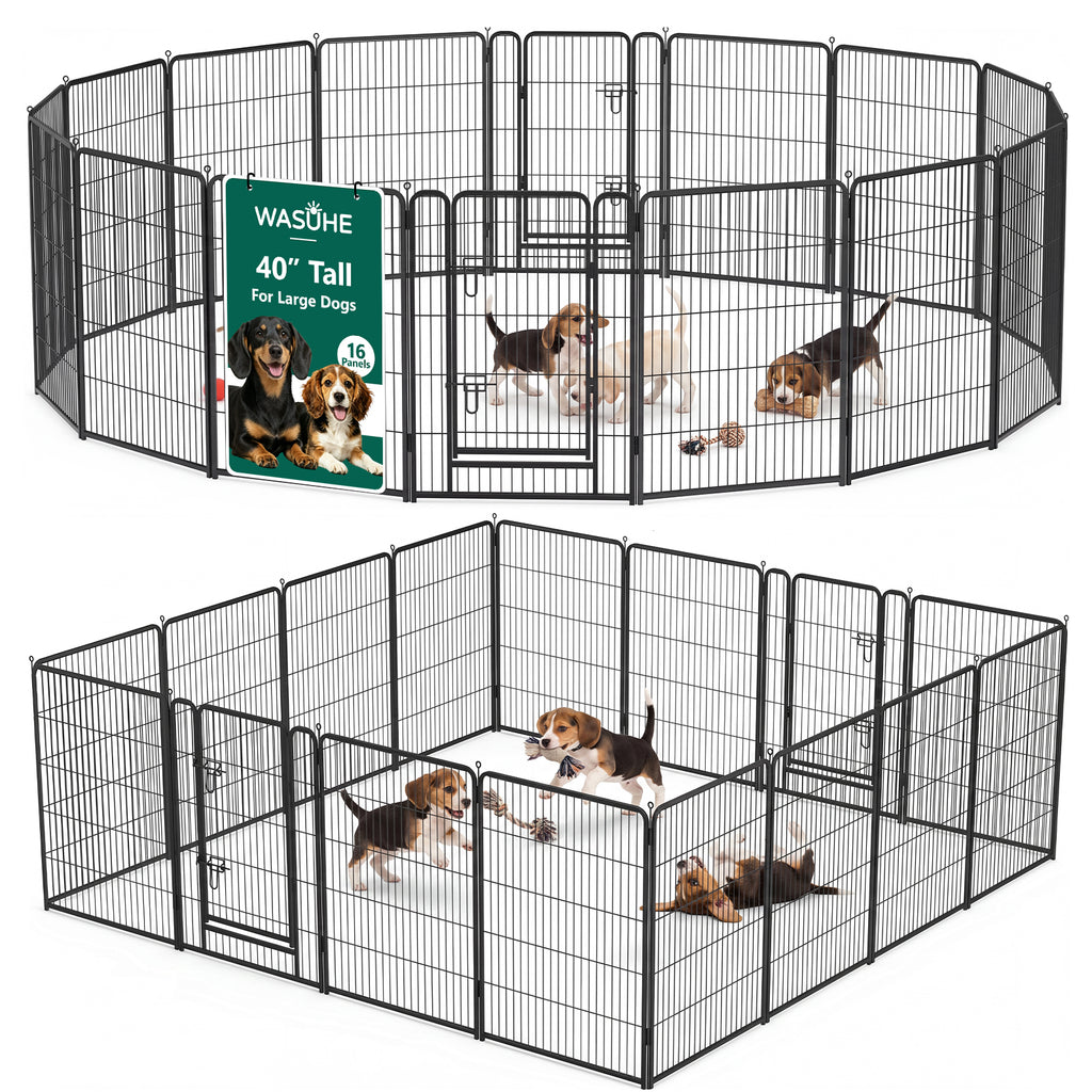 WASUHE Dog Playpen with Door, 24 Inch 8 Panel Foldable Metal Pet Fence, Indoor, Yard, RV Camping, Safe Play Area for Small and Puppy Dogs, Black