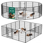 WASUHE Dog Playpen with Door, 24 Inch 8 Panel Foldable Metal Pet Fence, Indoor, Yard, RV Camping, Safe Play Area for Small and Puppy Dogs, Black