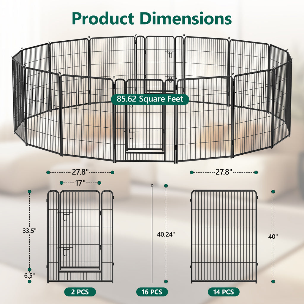 WASUHE Dog Playpen with Door, 24 Inch 8 Panel Foldable Metal Pet Fence, Indoor, Yard, RV Camping, Safe Play Area for Small and Puppy Dogs, Black