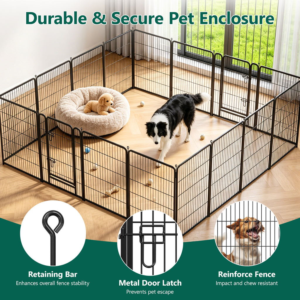 WASUHE Dog Playpen with Door, 24 Inch 8 Panel Foldable Metal Pet Fence, Indoor, Yard, RV Camping, Safe Play Area for Small and Puppy Dogs, Black
