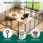 WASUHE Dog Playpen with Door, 24 Inch 8 Panel Foldable Metal Pet Fence, Indoor, Yard, RV Camping, Safe Play Area for Small and Puppy Dogs, Black
