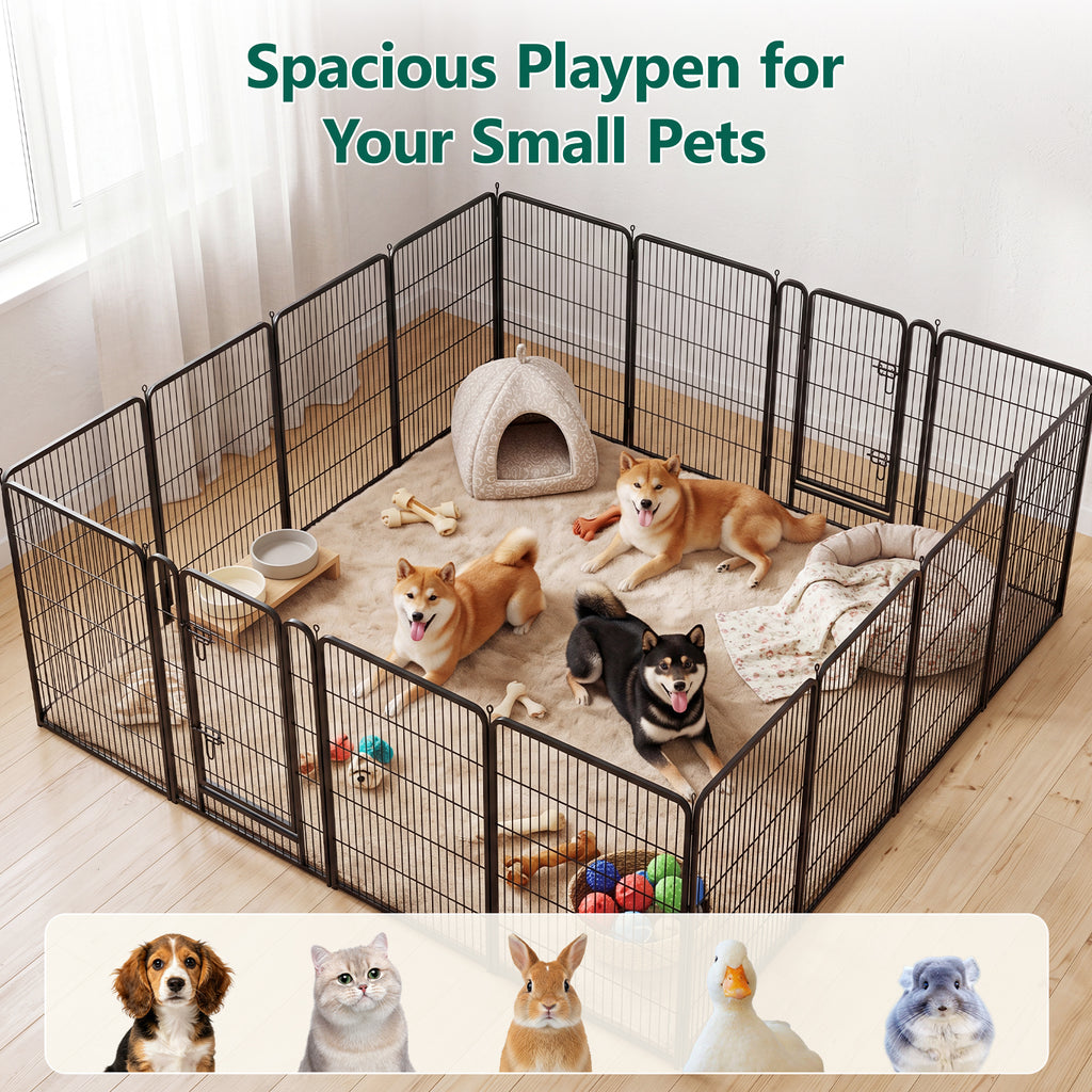 WASUHE Dog Playpen with Door, 24 Inch 8 Panel Foldable Metal Pet Fence, Indoor, Yard, RV Camping, Safe Play Area for Small and Puppy Dogs, Black