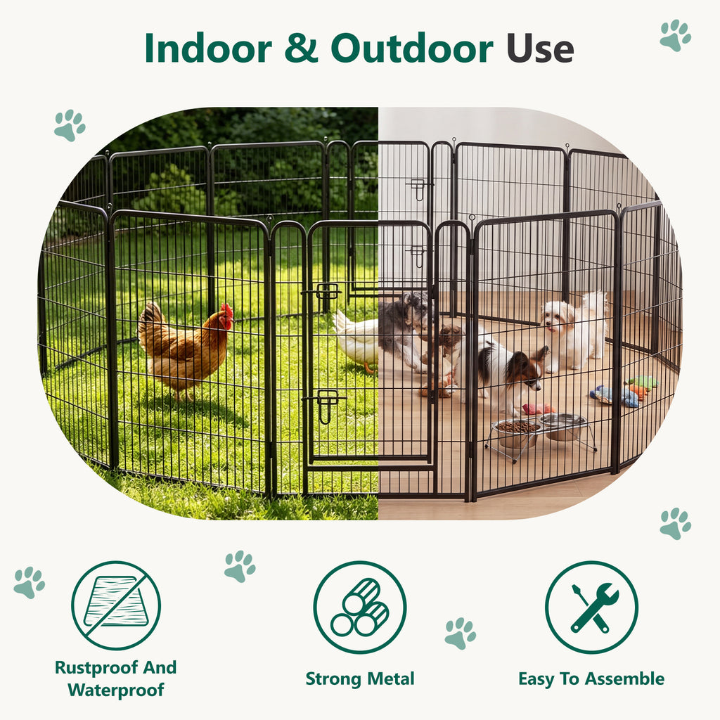 WASUHE Dog Playpen with Door, 24 Inch 8 Panel Foldable Metal Pet Fence, Indoor, Yard, RV Camping, Safe Play Area for Small and Puppy Dogs, Black