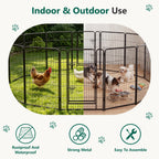 WASUHE Dog Playpen with Door, 24 Inch 8 Panel Foldable Metal Pet Fence, Indoor, Yard, RV Camping, Safe Play Area for Small and Puppy Dogs, Black