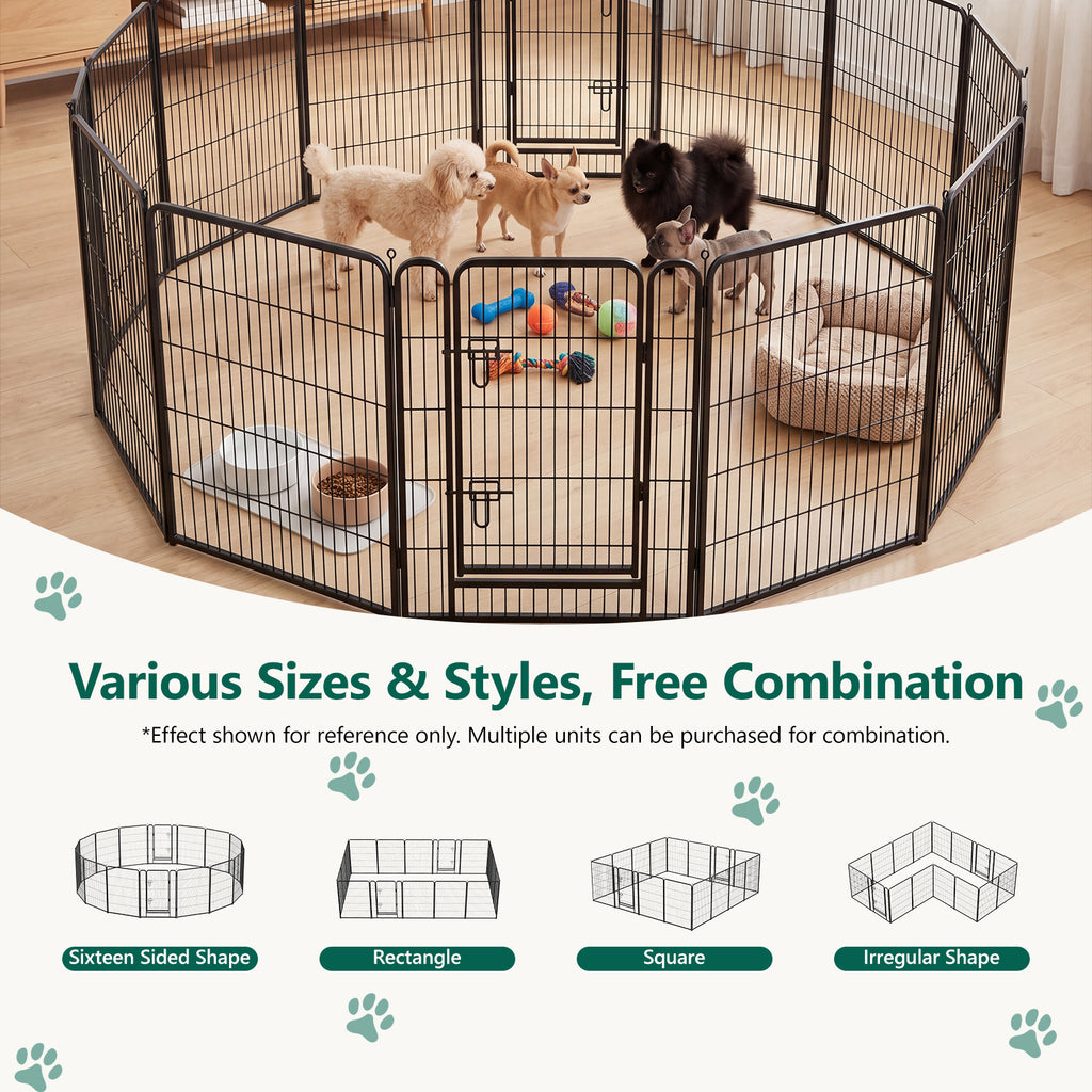 WASUHE Dog Playpen with Door, 24 Inch 8 Panel Foldable Metal Pet Fence, Indoor, Yard, RV Camping, Safe Play Area for Small and Puppy Dogs, Black