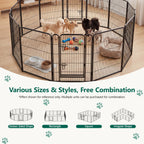 WASUHE Dog Playpen with Door, 24 Inch 8 Panel Foldable Metal Pet Fence, Indoor, Yard, RV Camping, Safe Play Area for Small and Puppy Dogs, Black